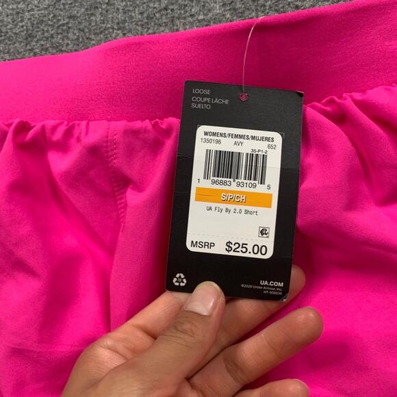 Under Armour Shorts Womens Small Neon Pink White Fly By 2.0 Loose Heatgear Lined - Picture 3 of 13